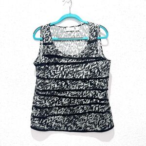 Chico's Black and White Ruffled Sleeveless Tank Top L/12